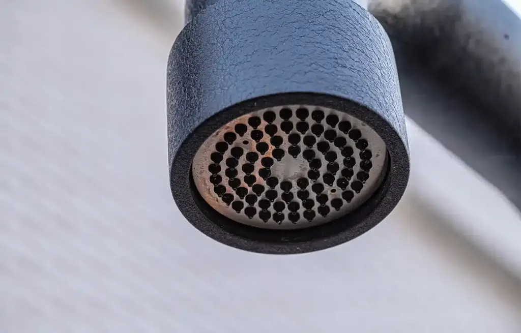 Detail van een ronde buitendouchekop
